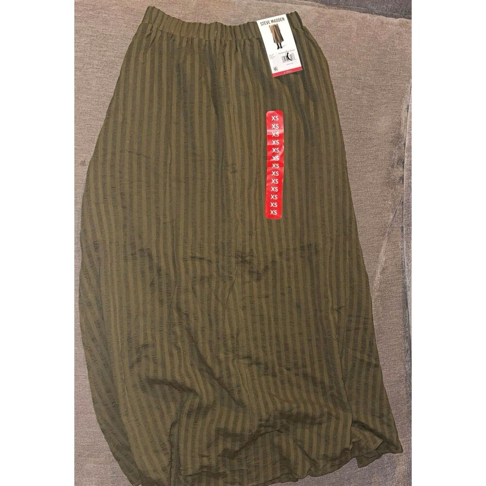 Steve Madden Women’s Cotton Olive Green Shadow Stripe Maxi Skirt XS NWT